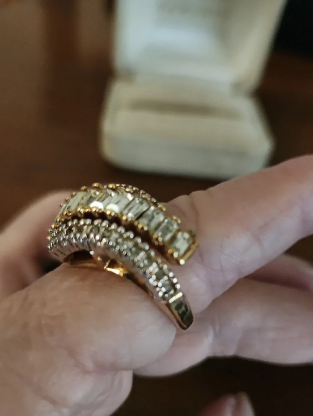 Farrah Fawcett Gold Crystal Baguette & Round Ring